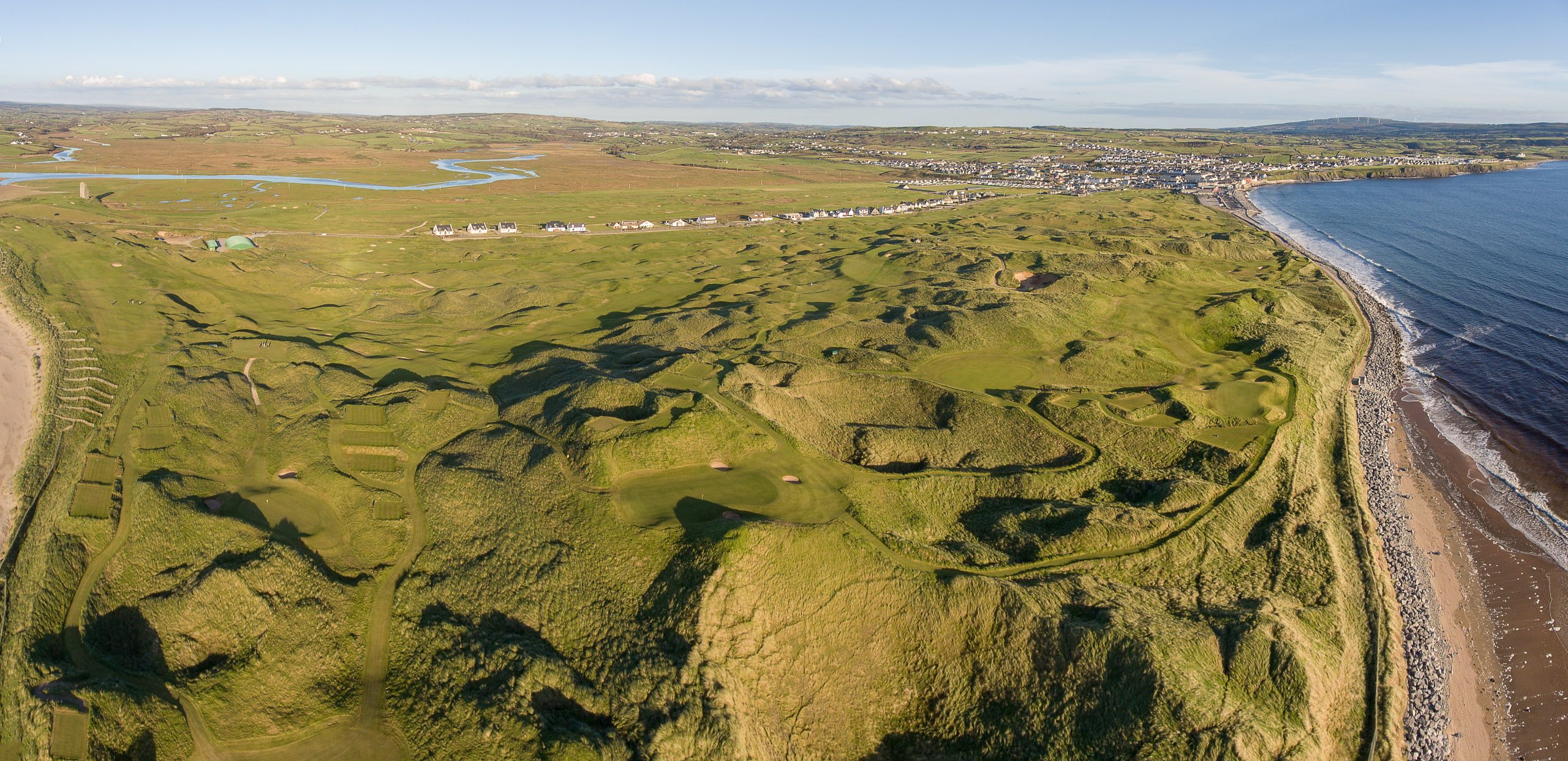 Overhead view of Lahinch links golf course in Ireland.