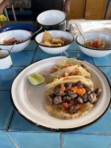Plate of tacos and salsa bowls at Lucha Libre, on the Costa Palmas Golf Course.